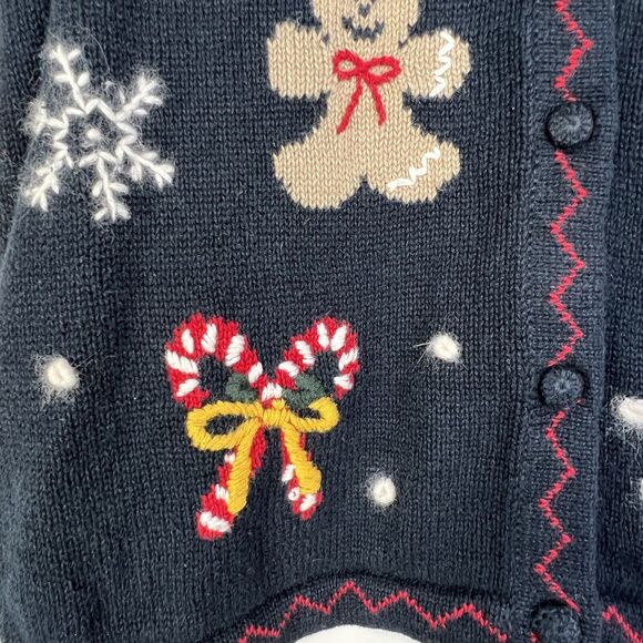 Nutcracker Womens Christmas Navy Blue Button Vest Sz M Snowman Angel Gingerbread - Picture 5 of 10